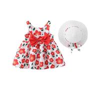 Robe CéRéMonie Enfant Chic, Robes pour Filles Ete, Robes Petite Fille ÉLéGant Robe à Bretelles avec Capuche, Jupe Bouffante ImpriméE OrnéE D’Un NœUd Mignon pour Fillette 1-5 Ans