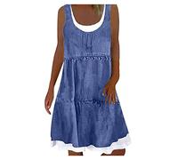 Robe Ceremonie Femme Robe Longue Florale à col en V pour Femmes Robe Longue de Plage bohème sans Manches Jupe De Table Bleu Robe Longue Boheme