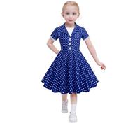 Robe Ceremonie Fille 14 Ans-Robe à Pois à Manches Courtes pour Enfants Filles dans Le Style des AnnéEs 50