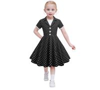 Robe Ceremonie Fille 14 Ans-Robe à Pois à Manches Courtes pour Enfants Filles dans Le Style des AnnéEs 50