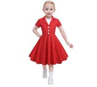 Robe Ceremonie Fille 14 Ans-Robe à Pois à Manches Courtes pour Enfants Filles dans Le Style des AnnéEs 50