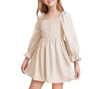 Robe Ceremonie Fille Chic, Robes De SoiréE pour Mariage ÉLéGant, Tenue De Ceremonie Ado Glamour Jupe à Col Carré avec Manches Ballon Et Volants Jupe éVaséE Taille Haute en Dentelle 2-11 Ans