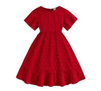Robe Ceremonie Fille ÉLéGant, Robes pour Filles Chic, Tenue De Ceremonie Ado Robe Princesse D’éTé Rouge à Manches Courtes Et Taille CintréE pour Fillette 8-12 Ans Bal De Promo