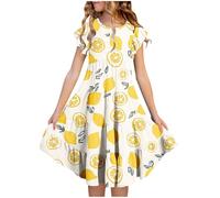 Robe Ceremonie Fille Ete Imprimé Robes de Loisir Elégante Robe Tunique Enfants Filles Chic et Elegant Léger Fluide Casual Soirée Ceremonie Vacances Robes d'été légère Dress de Plage 6-15 ans