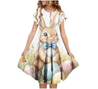 Robe Ceremonie Fille Ete Imprimé Robes de Loisir Elégante Robe Tunique Enfants Filles Chic et Elegant Léger Fluide Casual Soirée Ceremonie Vacances Robes d'été légère Dress de Plage 6-15 ans