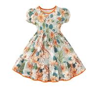 Robe Ceremonie Fille Ete, Tenue De Ceremonie Ado éLéGante, Jube De SoiréE Enfant Chic Robe à Col Rond Et Manches Courtes pour Fillette avec Motif Floral 2-8 Ans Bal De Promo