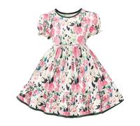 Robe Ceremonie Fille Ete, Tenue De Ceremonie Ado éLéGante, Jube De SoiréE Enfant Chic Robe à Col Rond Et Manches Courtes pour Fillette avec Motif Floral 2-8 Ans Bal De Promo