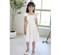 VERTBAUDET Robe de cérémonie à Volants Fille en Satin de Coton et Tulle écru 6A
