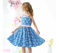 Robe cérémonie fleurie et col bateau hepburn bleu foncé rouge 7/8A