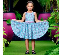 Robe cérémonie fleurie hepburn bleu turquoise rose fuchsia 2/3A