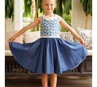 Robe Cérémonie Qui Tourne Fleurie Hepburn Bleu Denim Bleu Roi 2/3A