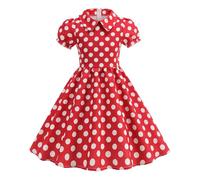 Robe CéRéMonie RéTro Années 50 pour Fille Rockabilly Style Vintage Robe De Soirée Mariage Manches Courtes ÉLégante Et Décontractée Robe De CéRémonie Cocktail, 3 à 10 Ans (Red, 3-4 Years)