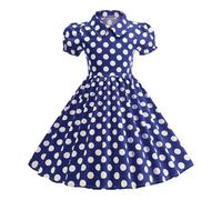 Robe CéRéMonie RéTro Années 50 pour Fille Rockabilly Style Vintage Robe De Soirée Mariage Manches Courtes ÉLégante Et Décontractée Robe De CéRémonie Cocktail, 3 à 10 Ans (Dark Blue, 5-6 Years)