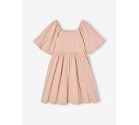 Robe cérémonie smocks dos fille en tissu reliéfé rose pâle 12A