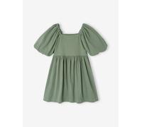 Robe cérémonie smocks dos fille en tissu reliéfé vert sauge 12A