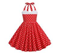 Robe Cérémonie Vintage Fille Enfant Robe Rockabilly Année 50/60 Retro à Pois Polka Dot Imprimé Floral Robe Pin Up de Soirée Fête Cocktail Noël Mariage sans Manches A-Ligne Dress Princesse 3-8 Ans