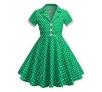 Robe Cérémonie Vintage Fille Enfant Robe Rockabilly Année 50/60 Retro à Pois Polka Dot Imprimé Floral Robe Pin Up de Soirée Fête Cocktail Noël Mariage sans Manches A-Ligne Dress de Princesse 3-8 Ans