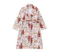 Robe Chambre Femme - Peignoir en Flanelle Douce pour Un Hiver Confortable Et Chaud Peignoir avec Motif Imprimé Vêtement de Détente Longue pour Se Détendre À La Maison (White S)