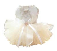 Robe champagne pour petit chien, fille avec anneau de laisse et nœud décoratif, robe de mariage de luxe pour chien, jupe tutu princesse multicouche, robe brodée à fleurs et chat (taille L)