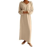 Robe chandail à capuche surdimensionnée à manches longues et col en V avec poches pour femme, coupe ample décontractée, pour un usage quotidien, automne hiver, kaki, XL