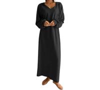Robe chandail à capuche surdimensionnée à manches longues et col en V avec poches pour femme, coupe ample décontractée, pour un usage quotidien, automne hiver, Noir , XXL