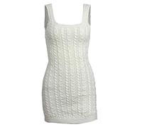 Robe chandail moulante sans manches pour femme - Robe élégante en tricot torsadé - Col carré - Dos nu - Robe basique pour fête, club, robe décontractée pour le travail - Robe pour femme, s, taille
