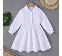 Robe chemise à manches longues évasée style minimaliste casual blanche, robe de style uniforme scolaire mignonne, convient pour la rentrée scolaire, les mariages, la photographie et les fêtes en extér