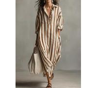 Robe chemise ample à rayures à manches longues et col en V en polyester tenue décontractée pour le printemps, l'été, l'automne, l'hiver, les vacances, la plage, les vacances, le cyclisme, le yoga