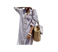 Robe Chemise Classique à Lacets à Rayures, Robes Chemises pour Femmes, Robe Chemise Fendue à Revers (Gray 1,TG)