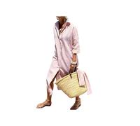 Robe Chemise Classique à Lacets à Rayures, Robes Chemises pour Femmes, Robe Chemise Fendue à Revers (Rose Red,TTG)