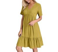 Robe Chemise col V - Manches Courtes, boutonnée, Unie, décontractée, Parfaite pour Le Quotidien#M