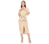 Robe chemise coupe fourreau mi-longue avec ceinture large à nouer.Modèle à manches courtes effet kimono à effet drapé sur les hanche M