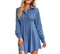 Robe chemise d'automne décontractée à manches longues et boutonnée pour femme, d-bleu, M
