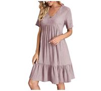Robe chemise décontractée à manches courtes et col en V pour femme, Rose, M
