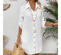 Robe chemise décontractée de vacances à manches mi-longues et simple boutonnage pour femmes, plage blanche d'été pour femmes grandes Tall XS,Tall S,Tall M,Tall L,Tall XLImprimés aléatoiresTissu tissé