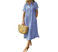 Robe chemise d'été décontractée à rayures boutonnée avec poches fonctionnelles, coupe ample, bleu, XL