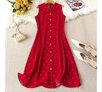 Robe-chemise élégante, minimaliste et polyvalente pour femmes. Modèle bestseller avec imprimé à pois sur tissu, col, manches longues sans manche, grande taille, pour le printemps/l'été/l'automne, coul