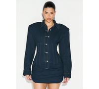 Robe chemise en jean à manches longues avec col, fermeture boutonnée devant et détail de taille cintrée. Longueur mini, indispensable pour la garde-robe automne-hiver L,M,S,XL,XSUnicoloreJean