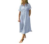 Robe Chemise En Lin Femme Manches Courtes Rayures Bleues Et Blanches Coupe Ample Avec Poches Pratiques Un Modèle Décontracté Et Fonctionnel Pour Un Look Estival Frais Tendance Robe Lin Femme Rayée