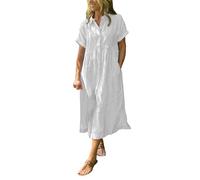 Robe Chemise En Lin Femme Manches Courtes Rayures Bleues Et Blanches Coupe Ample Avec Poches Pratiques Un Modèle Décontracté Et Fonctionnel Pour Un Look Estival Frais Tendance Robe Lin Femme Rayée
