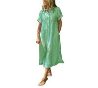 Robe Chemise En Lin Femme Manches Courtes Rayures Bleues Et Blanches Coupe Ample Avec Poches Pratiques Un Modèle Décontracté Et Fonctionnel Pour Un Look Estival Frais Tendance Robe Lin Femme Rayée