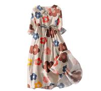 Robe Chemise Femme Chic Et éLéGant, Robe De SoiréE Longue Manches 3/4 De Plage Grande Taille Dress Coupe Ample ImpriméS Floral Polyvalente d'été d'automne Vacances Décontractés