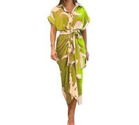 Robe Chemise Femme Longue D Ete Robe de Plage Été Casual Boheme Col V Bohème D'Été Droite Ample Fleurie Fluide pour Femme Midi Mi Longue Robes Femmes D Été Mi-Longues Chic Grande Taille Jaune XXL