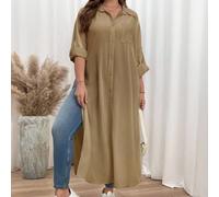Robe chemise grande taille, robe noire, robe longue à fente haute à manches longues, robe chemise noire à manches longues pour les funérailles, robe à manches longues 0XL,1XL,2XL,3XL,4XL,5XLUnicoloreT