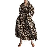 Robe chemise longue à manches longues avec boutons et taille cintrée, robe trapèze ample avec poches, Café léopard, XL