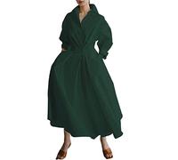Robe chemise longue à manches longues avec boutons et taille cintrée, robe trapèze ample avec poches, vert foncé, L