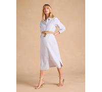 Robe chemise longue en lin mélangé grossesse et allaitement coton effet lin rayé bleu 38