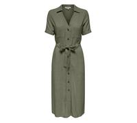 Robe chemise longue en lin mélangé kaki unie avec un col v à revers XS