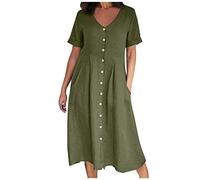 Robe Chemise Longue Femme Été Robe de Travail Chic et Elegant Décontractée Robes d Ete Femme Coton et Lin Manche Courte Jupe Vêtements Femmes Cotton en Line Max Robes Chemise de Soleil Pas Cher