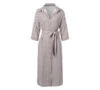 Robe chemise mi-longue décontractée pour femme à rayures classiques et col en V, marron, XL